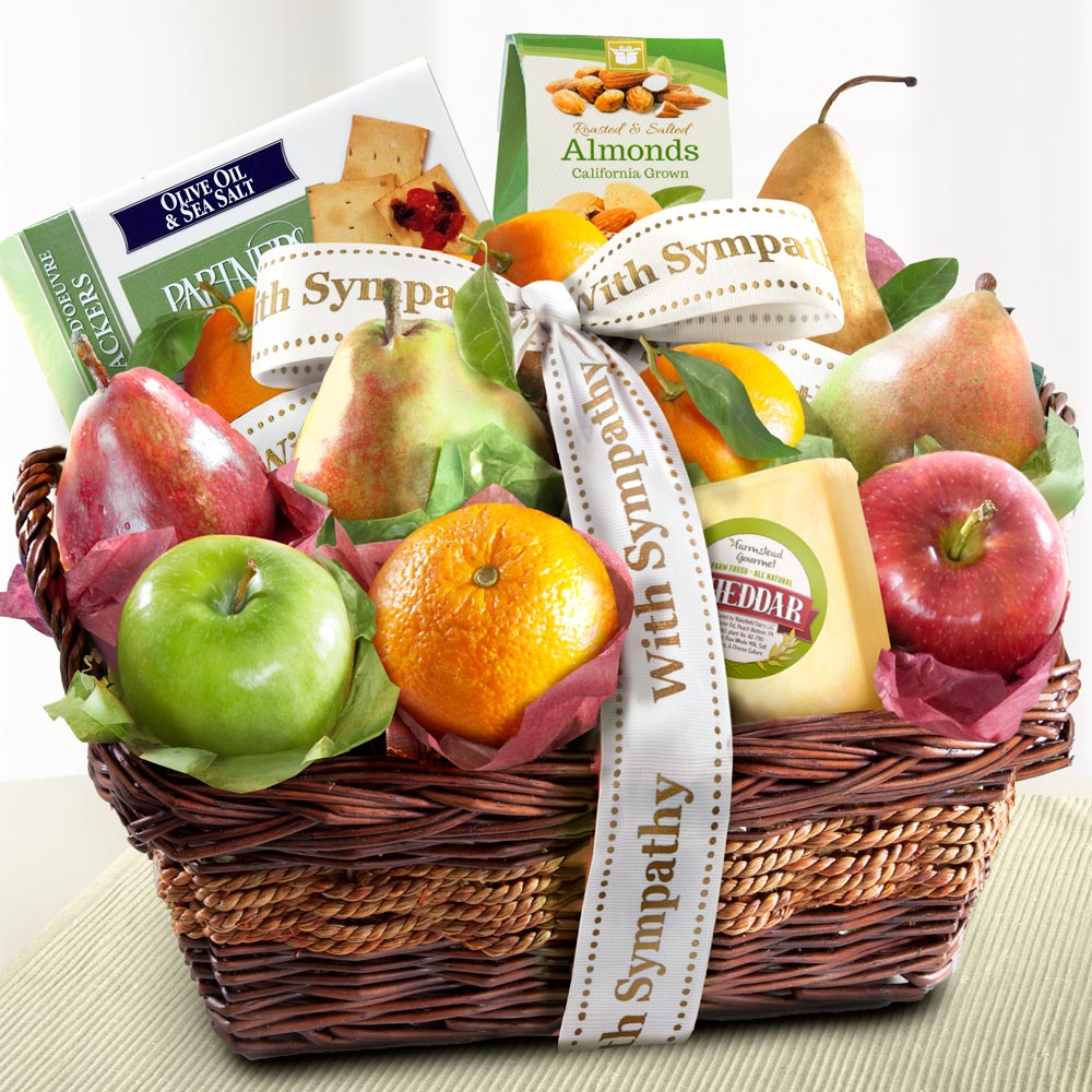 Sympathy Fruit Basket with Cheese and Nuts